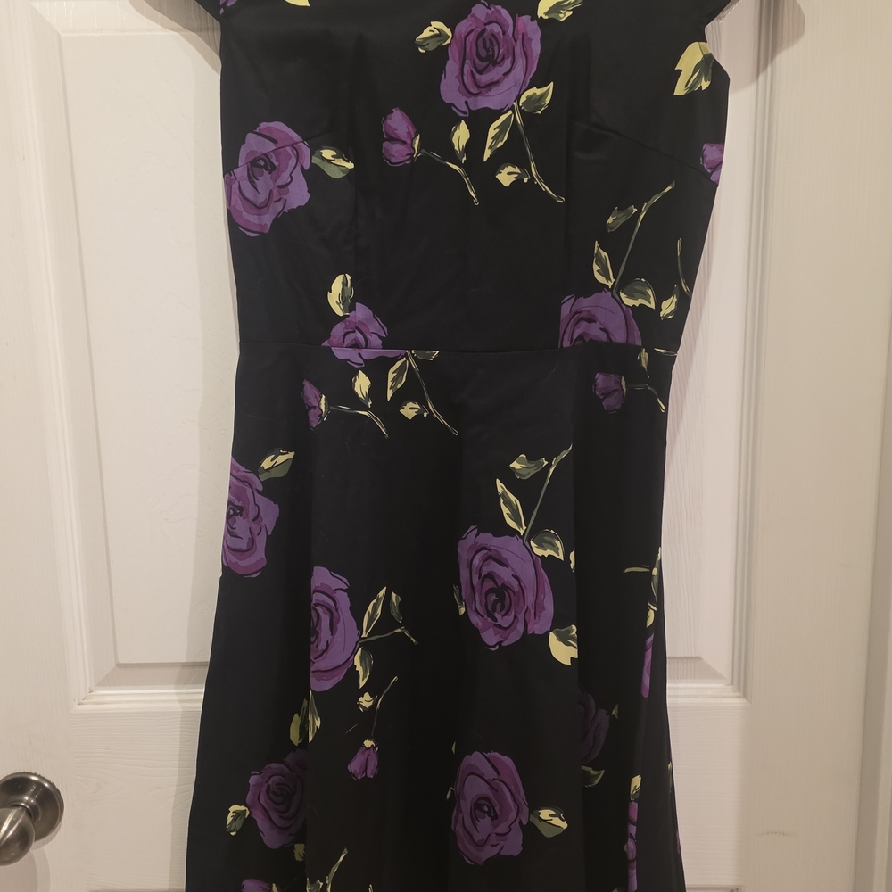 Chic Black Dress with Purple Floral Design